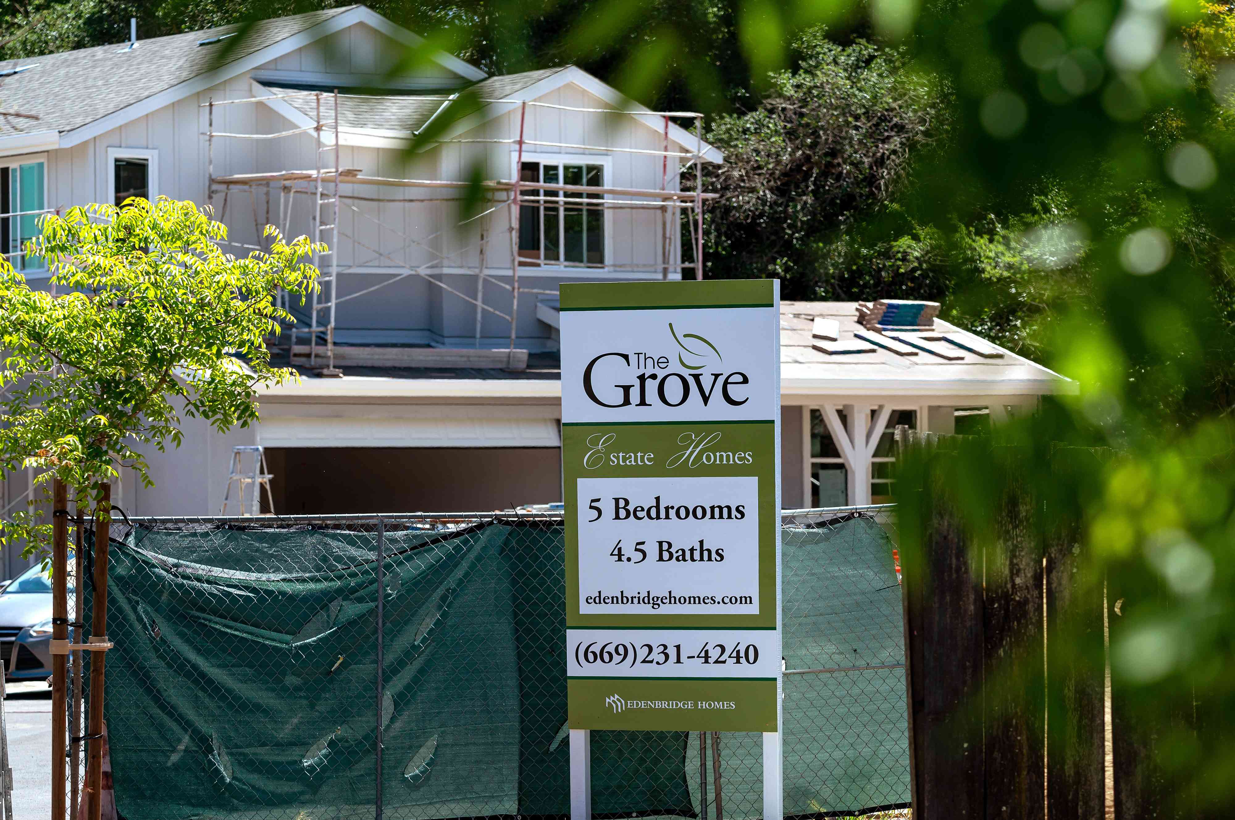 A home under construction at The Grove housing development in Napa, California, on May 6, 2024