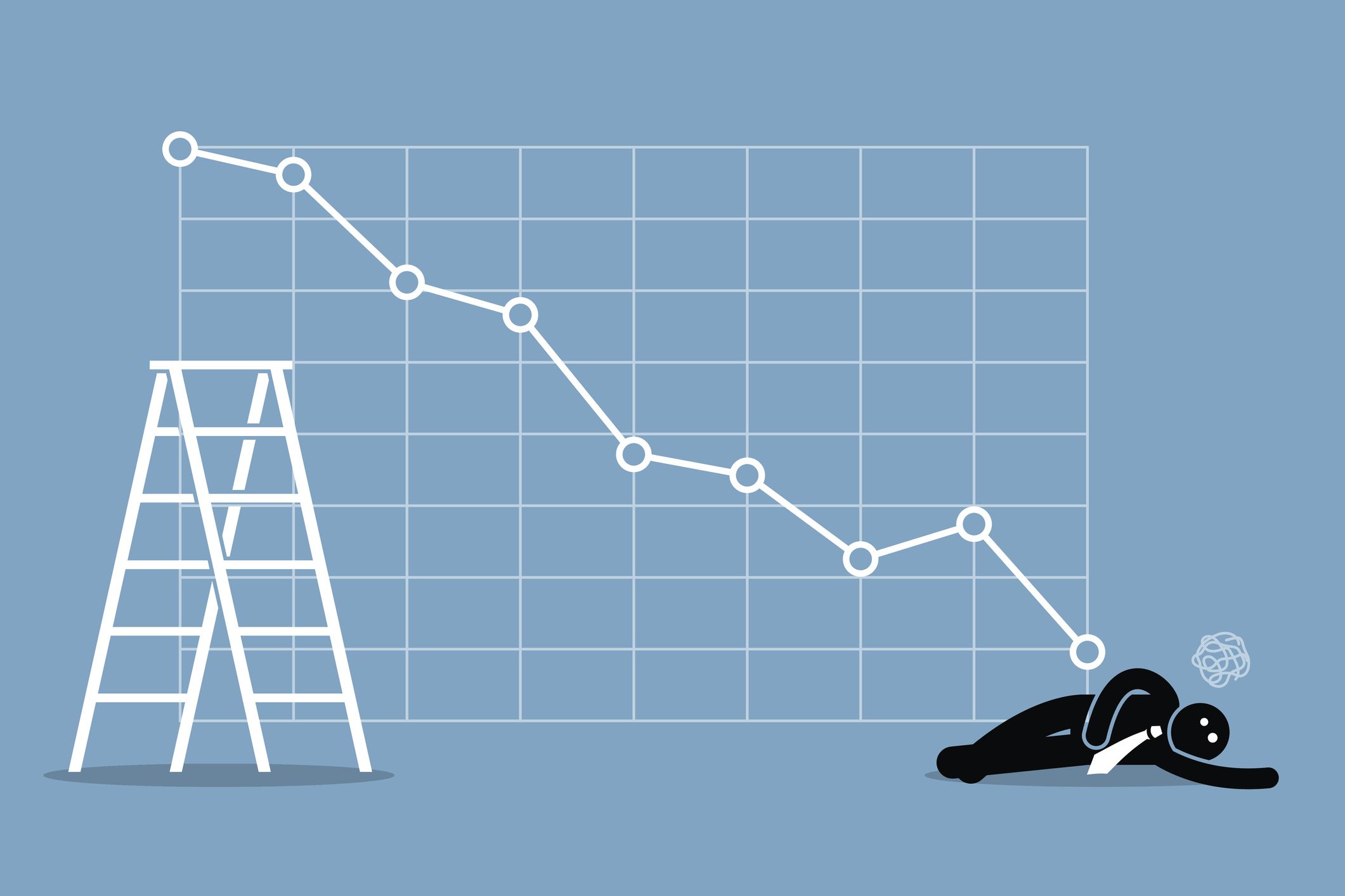 Businessman fainted on the floor as the stock market falls badly.