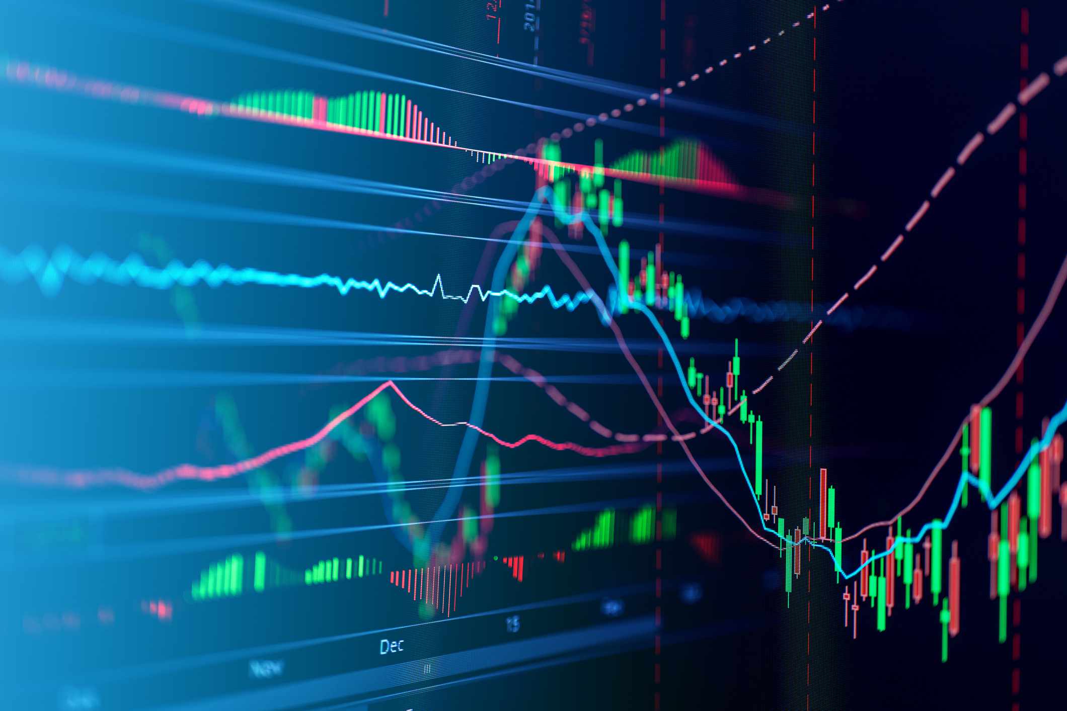 Stock market data on digital display.