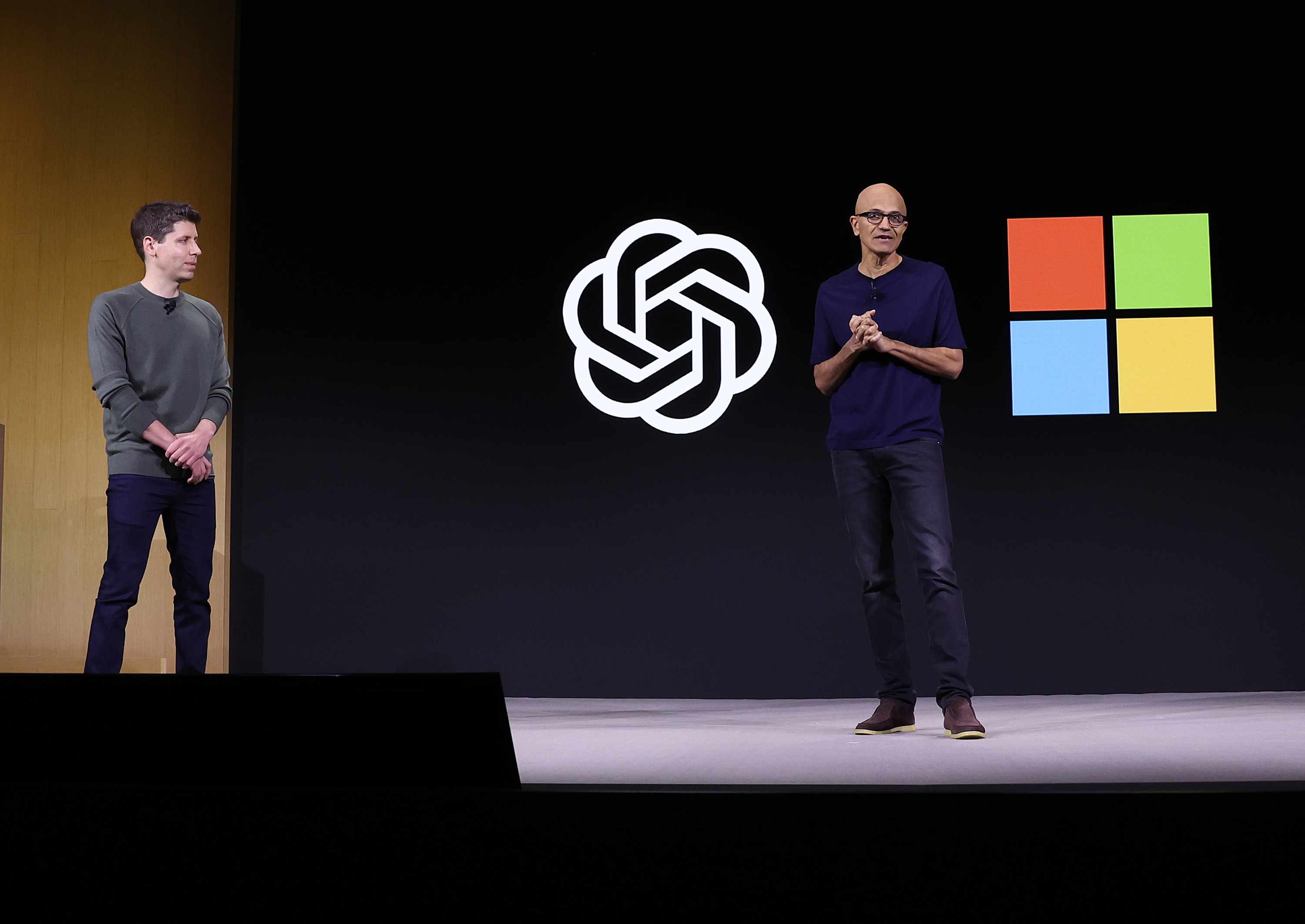 Microsoft CEO Satya Nadella and OpenAI CEO Sam Altman at an event.