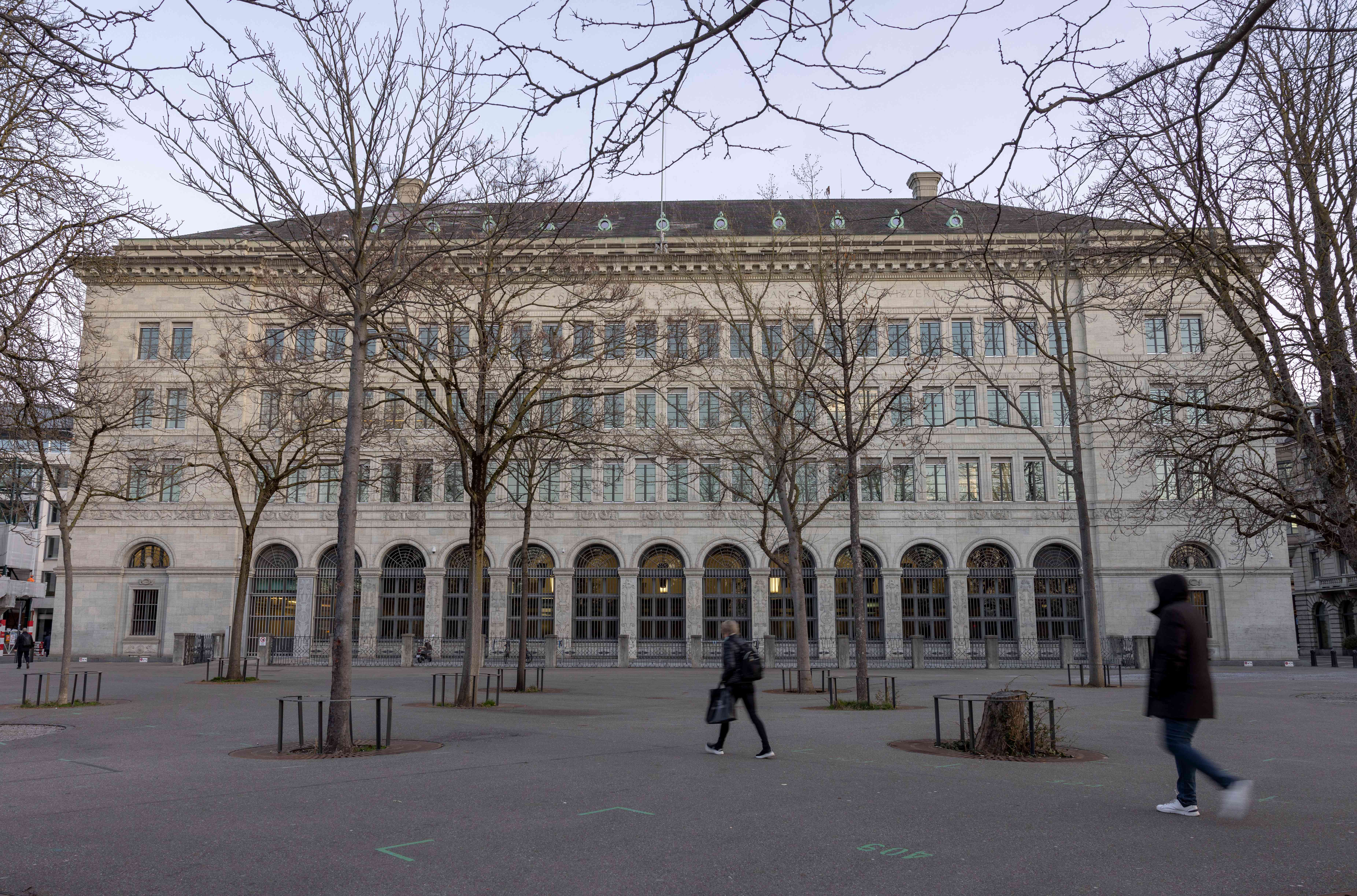 Swiss National Bank building view. 