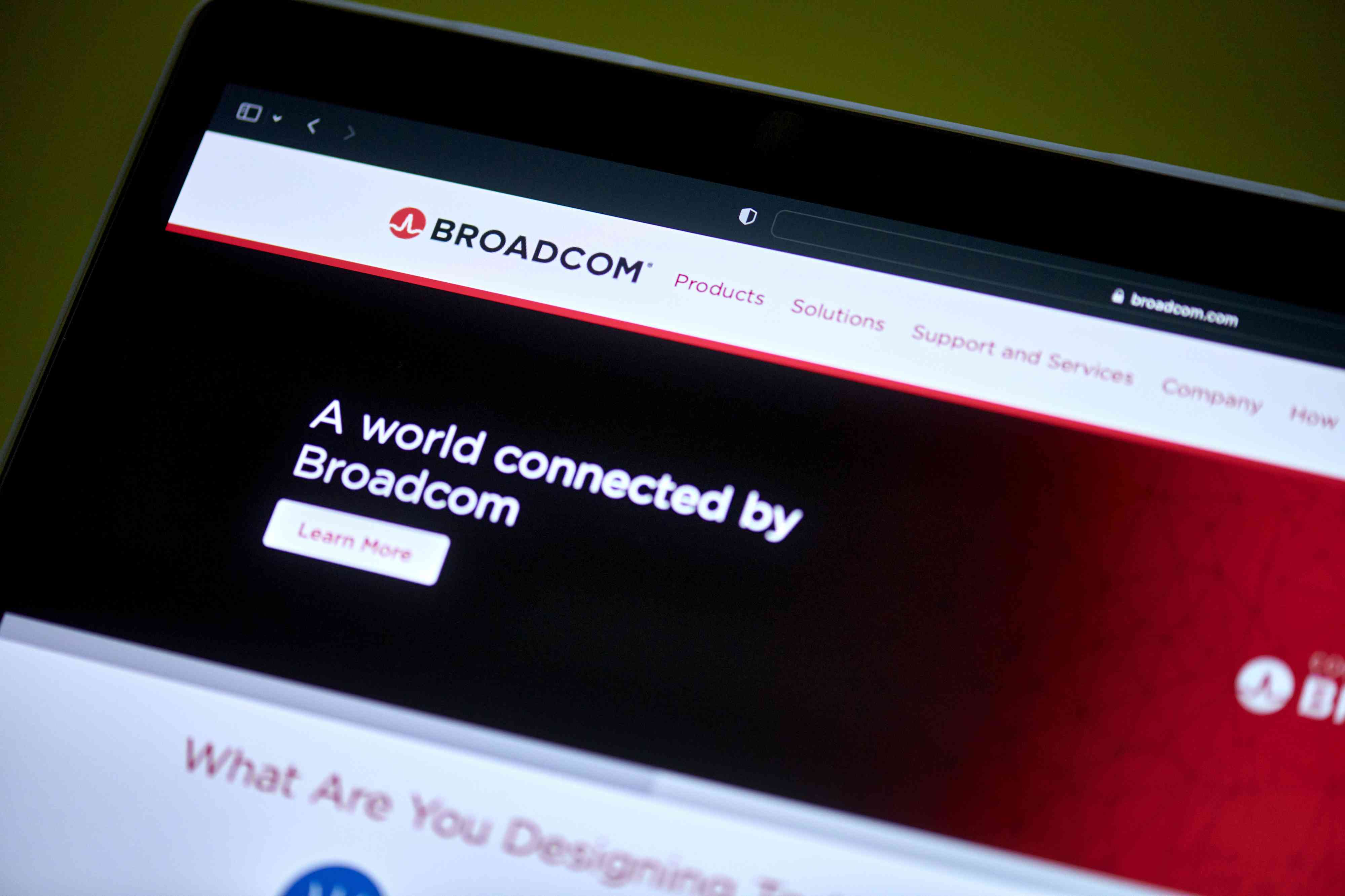 The Broadcom site on a laptop screen.