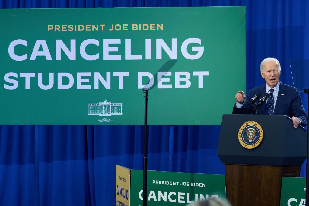 US President Joe Biden speaks during an event in Madison, Wisconsin, US, on Monday, April 8, 2024.