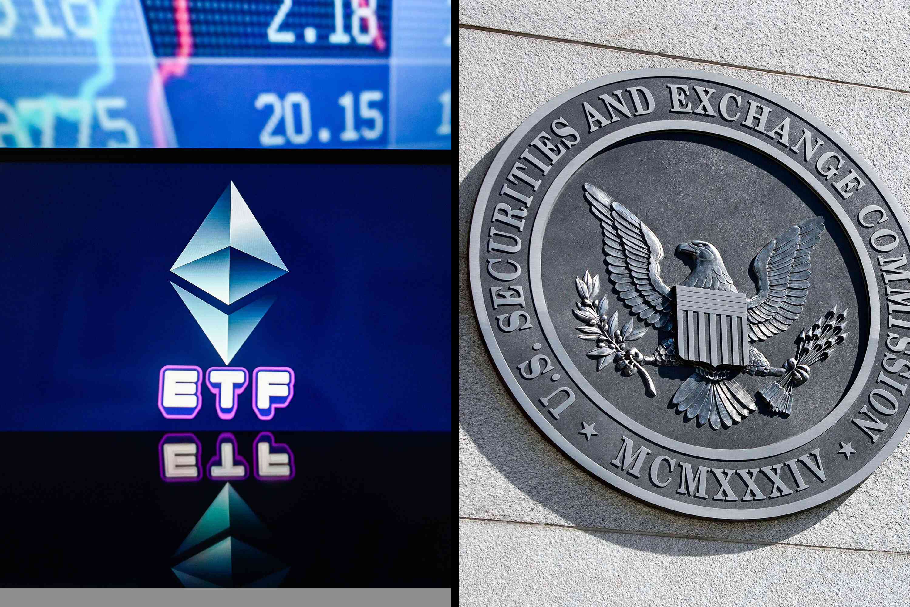 Ether ETF and SEC logo illustration