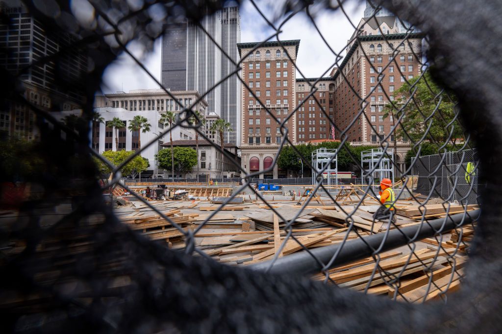 Construction in Pershing Square across from the Biltmore Hotel continues in Pershing Square Wednesday, June 19, 2024 in Los Angeles, CA.