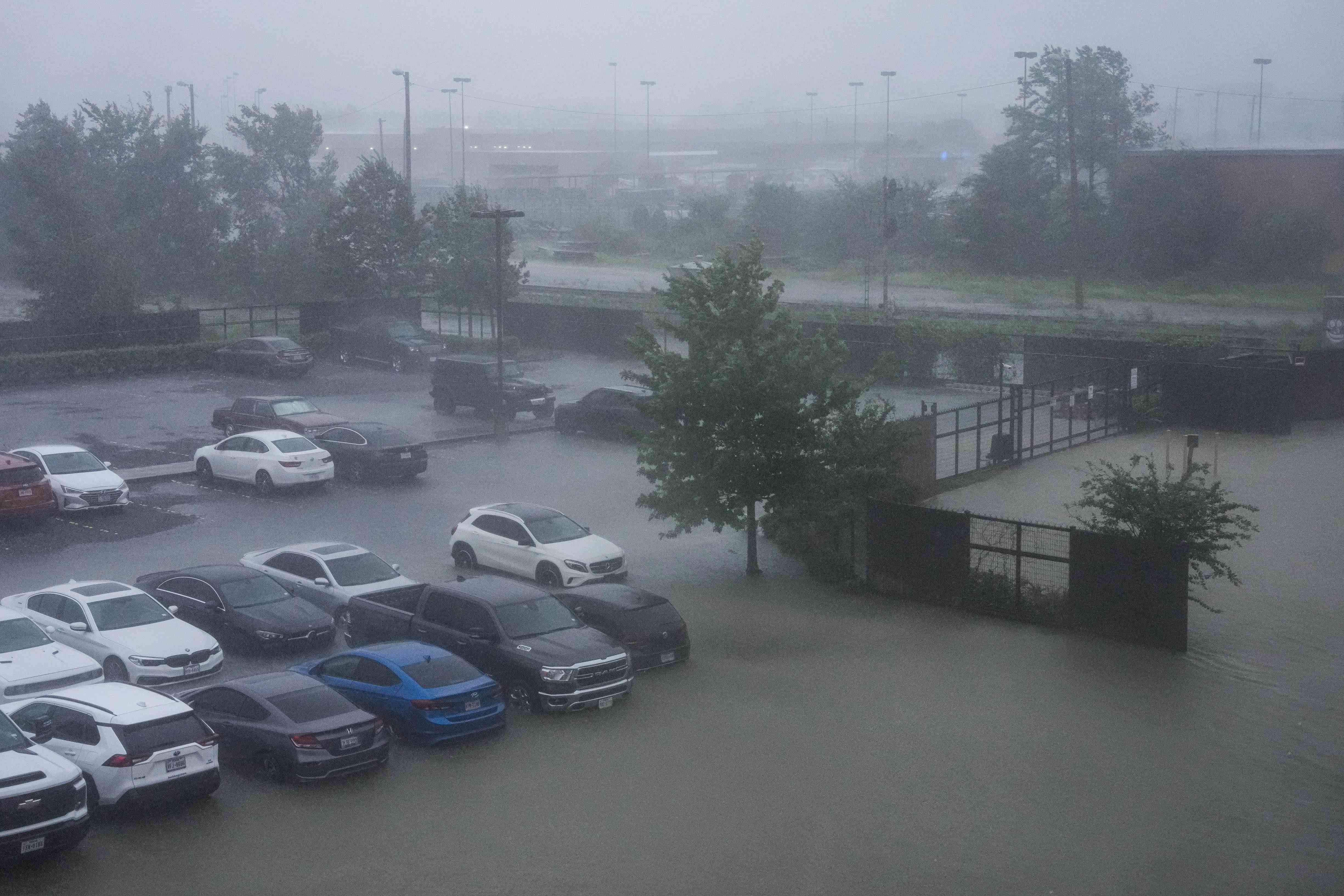 A flooded parking lot in Houston as Tropical Storm Beryl made landfall on Monday, July 8, 2024.