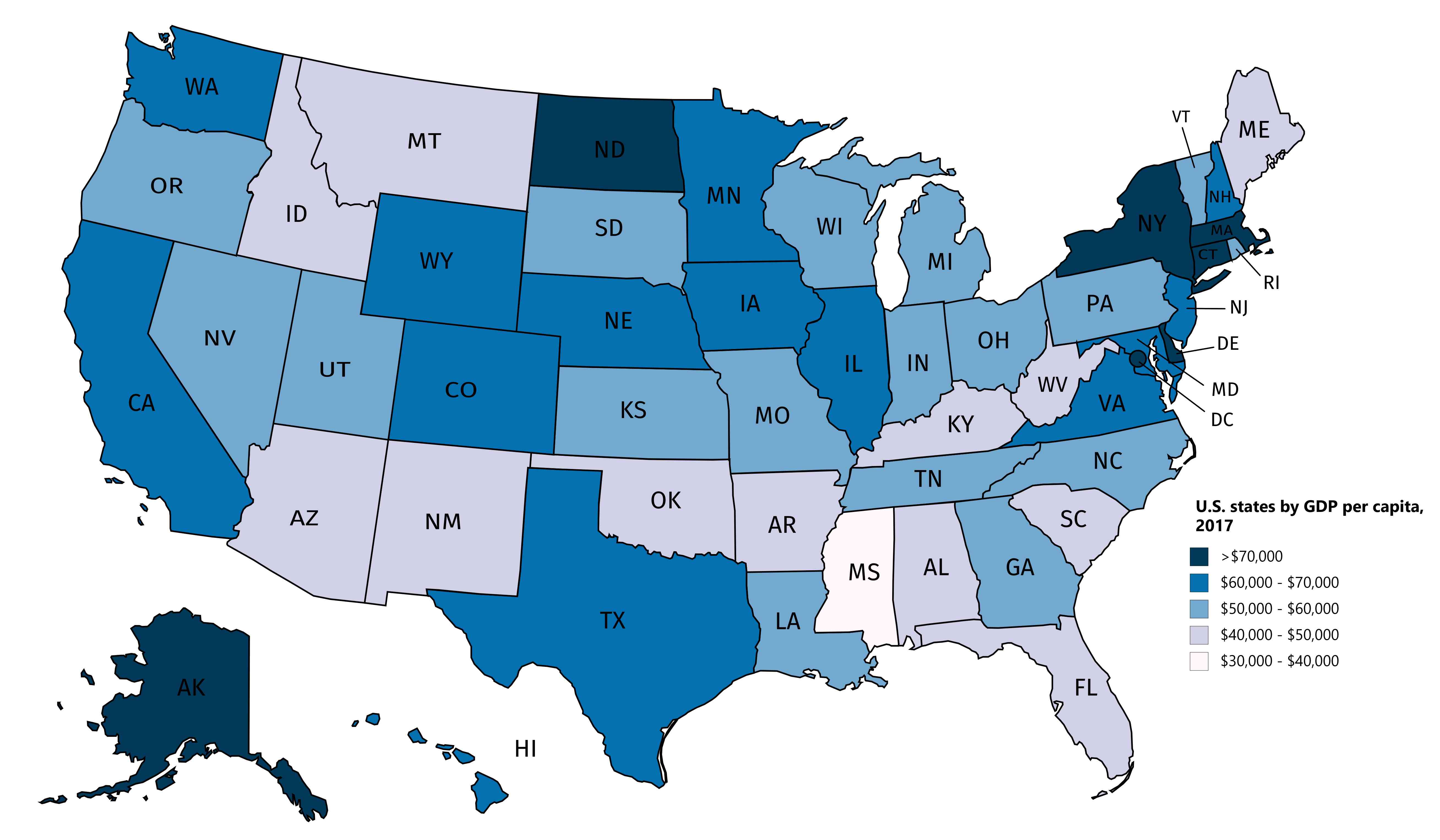 U.S. States by GDP per capita, 2017