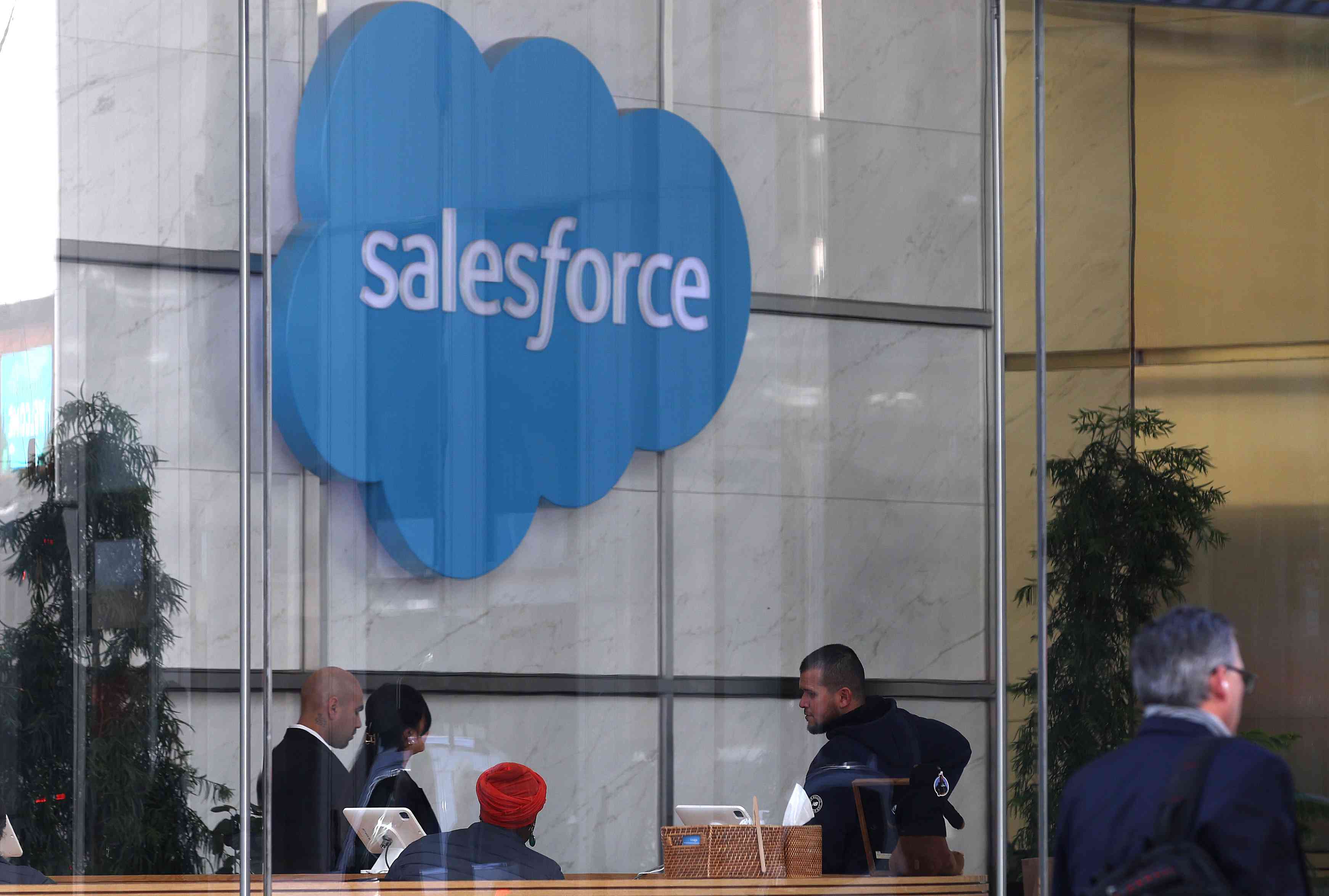 Salesforce logo on display at the company headquarters.