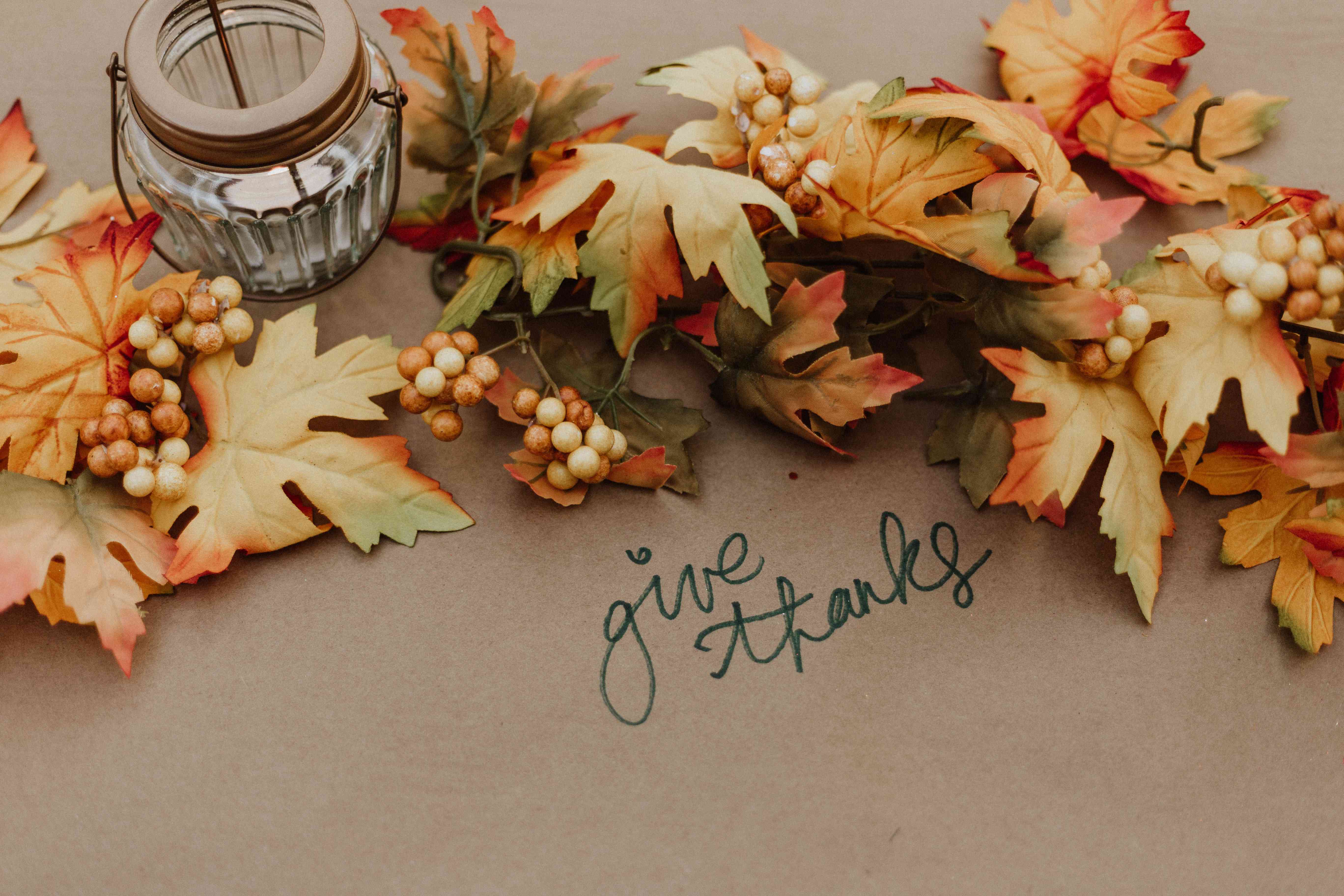 A table decorated for Thanksgiving