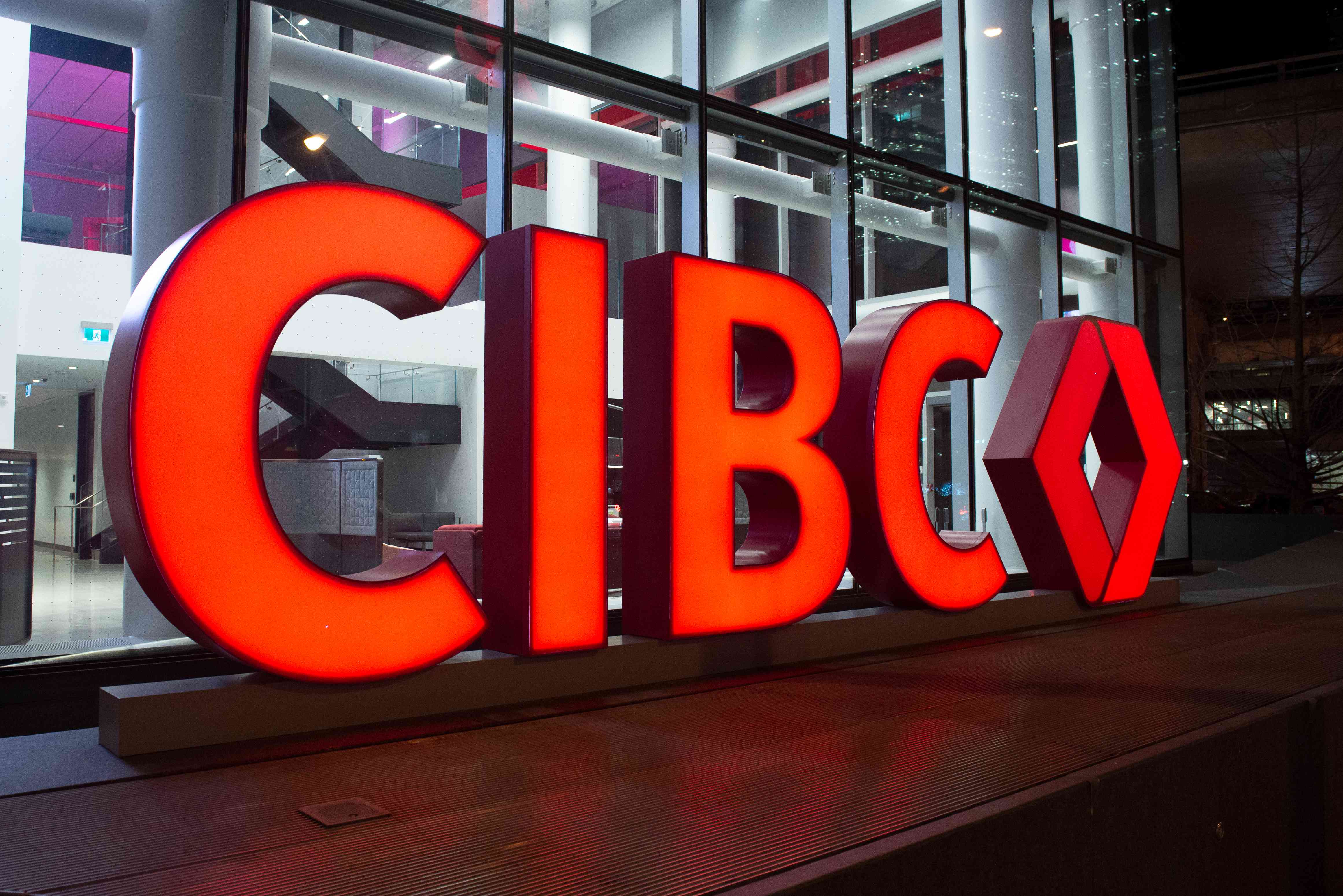 Close-up of CIBC sign in Toronto