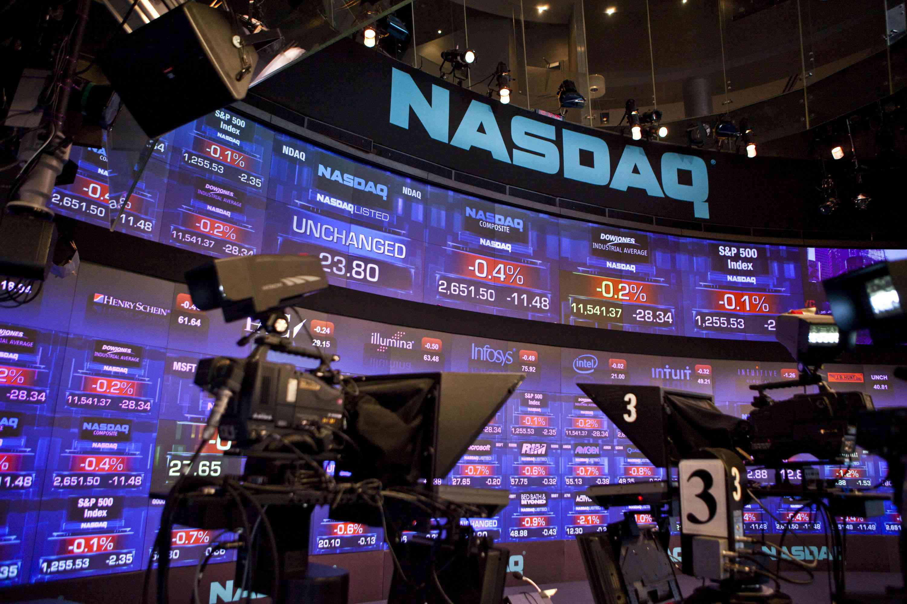 Nasdaq electornic board displaying trading activity