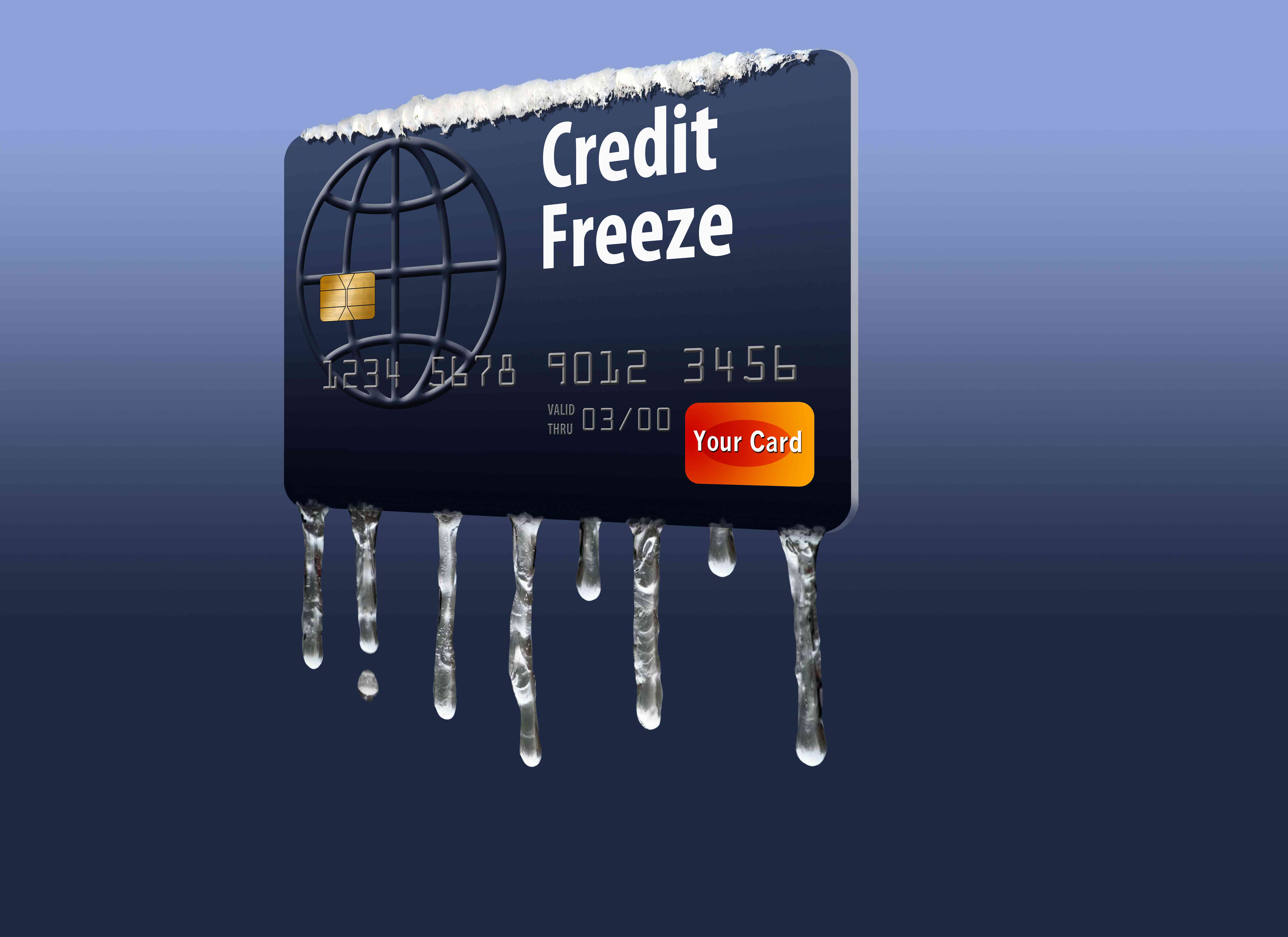 Credit card with icicles illustrates a credit freeze