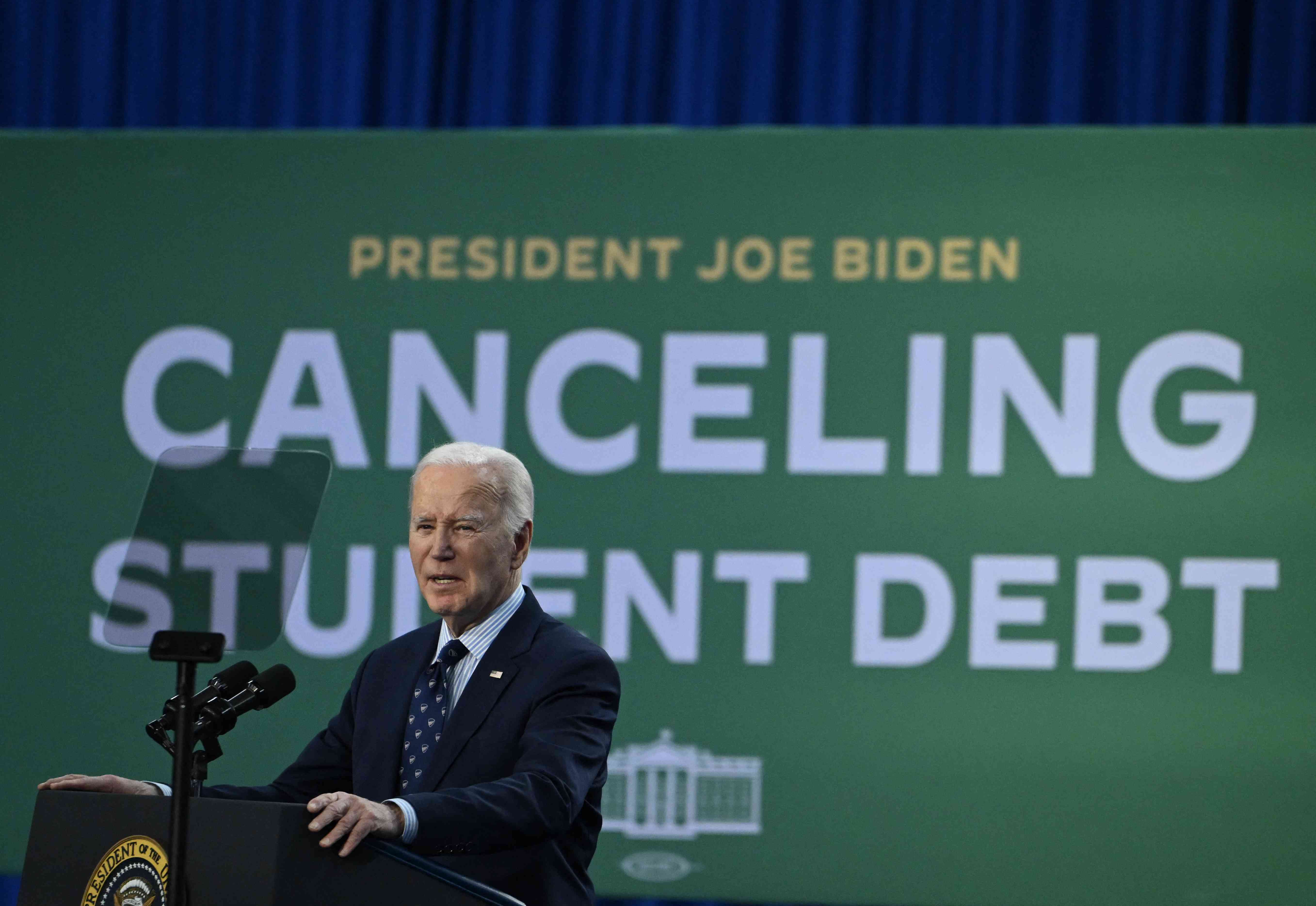 US President Joe Biden speaks about student loan relief at Madison College in Madison, Wisconsin, on April 8, 2024