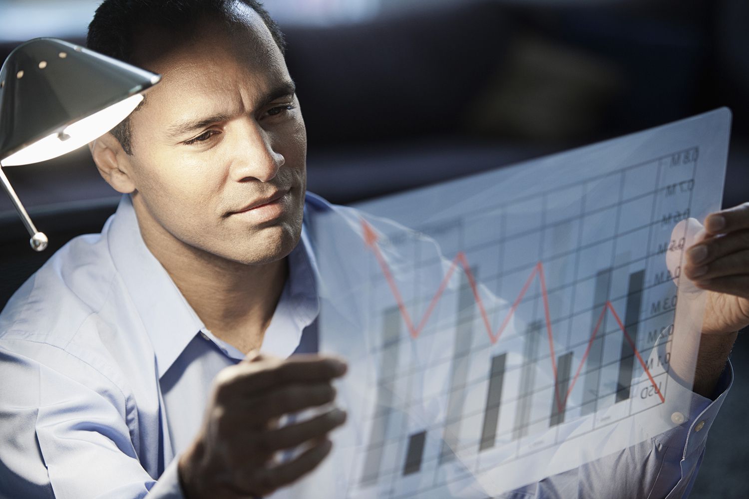 Businessman Looking at Bar Graph