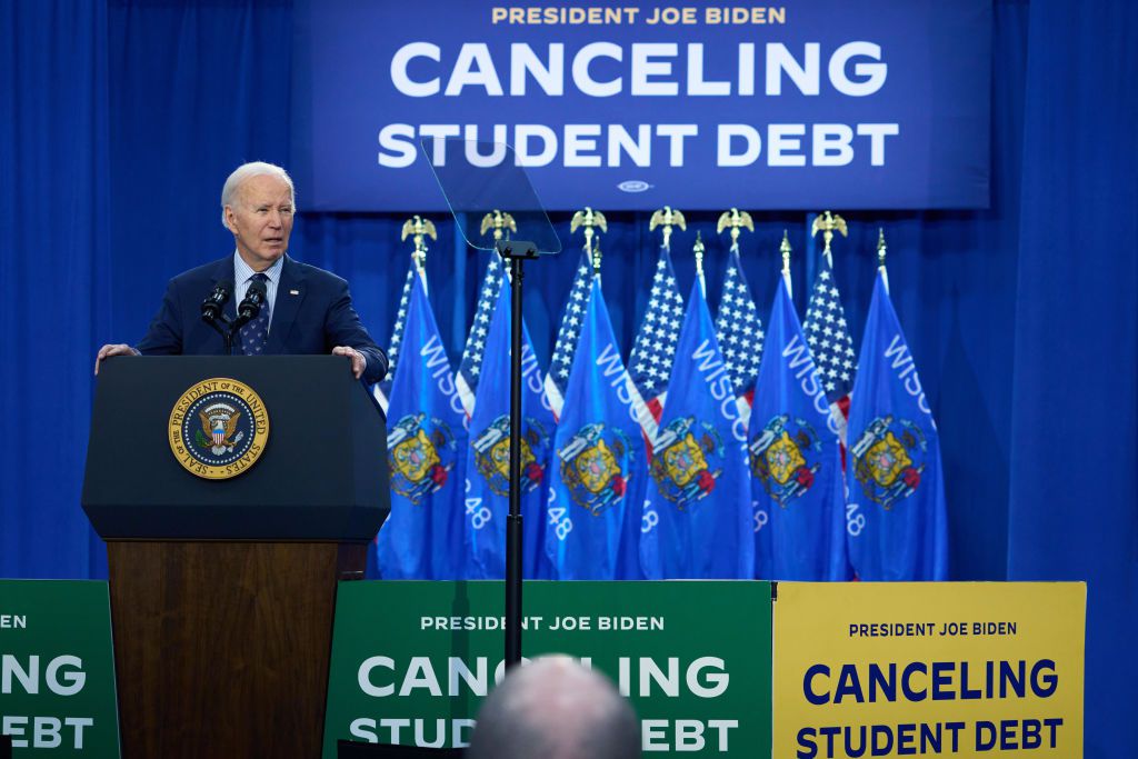 US President Joe Biden speaks during an event in Madison, Wisconsin, US, on Monday, April 8, 2024. 