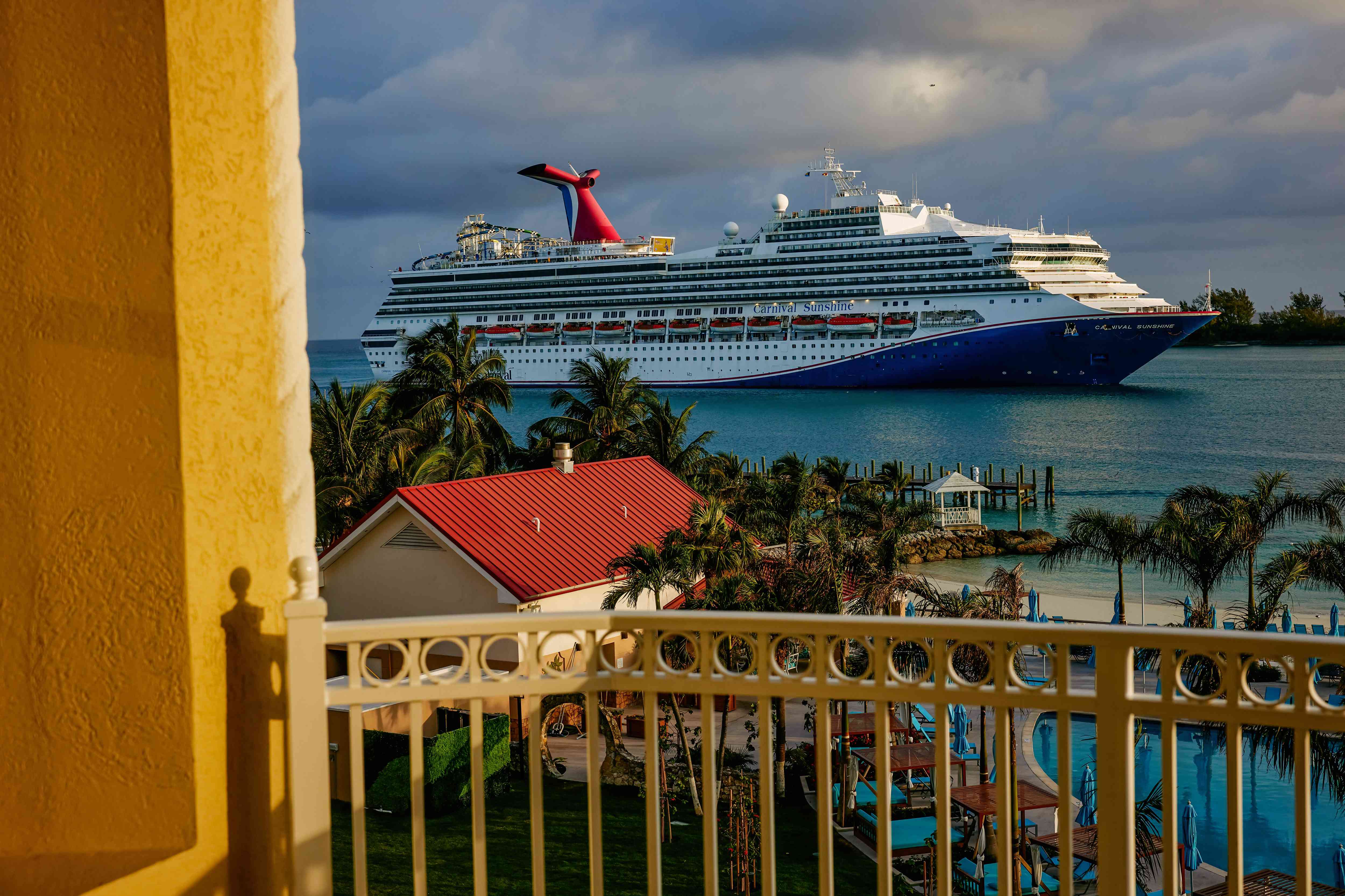 The Carnival Sunshine cruise ship travels toward the port in Nassau, Bahamas, on April 30, 2024