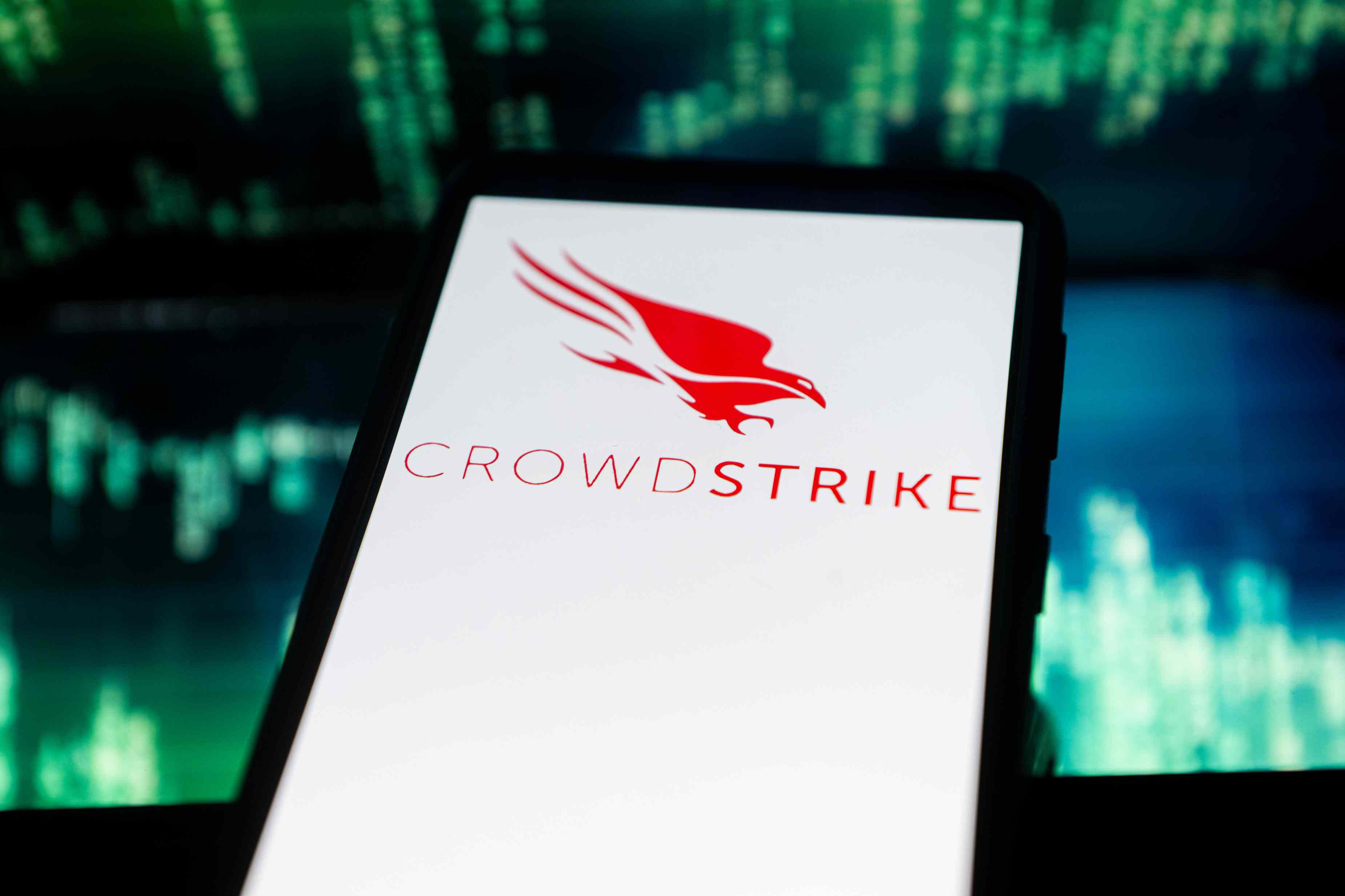 A CrowdStrike logo seen displayed on a smartphone