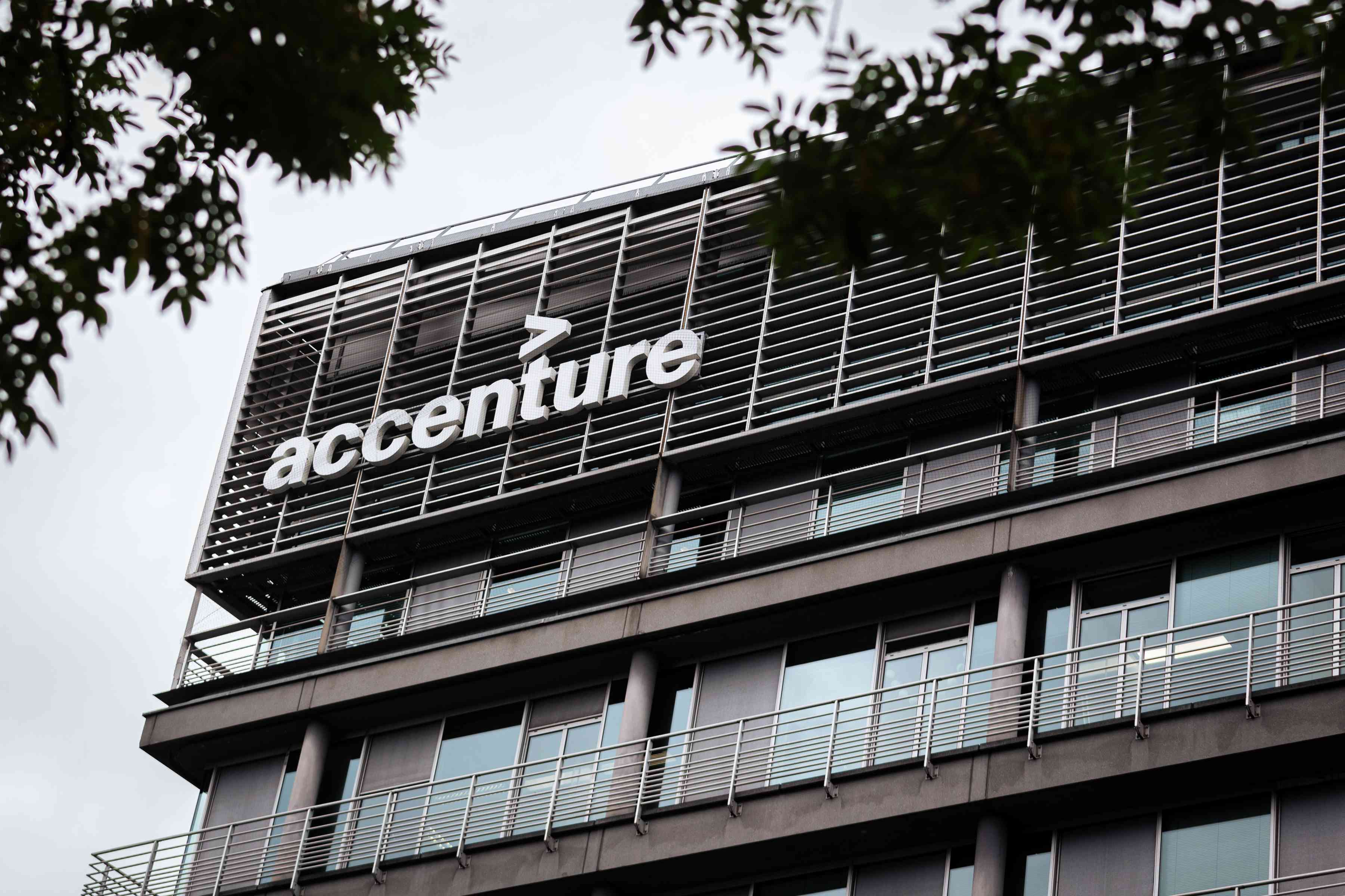 The Accenture sign on a company building.