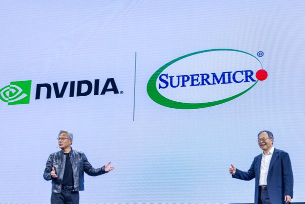 Nvidia CEO Jensen Huang and Super Micro Computer Charles Liang at an event.