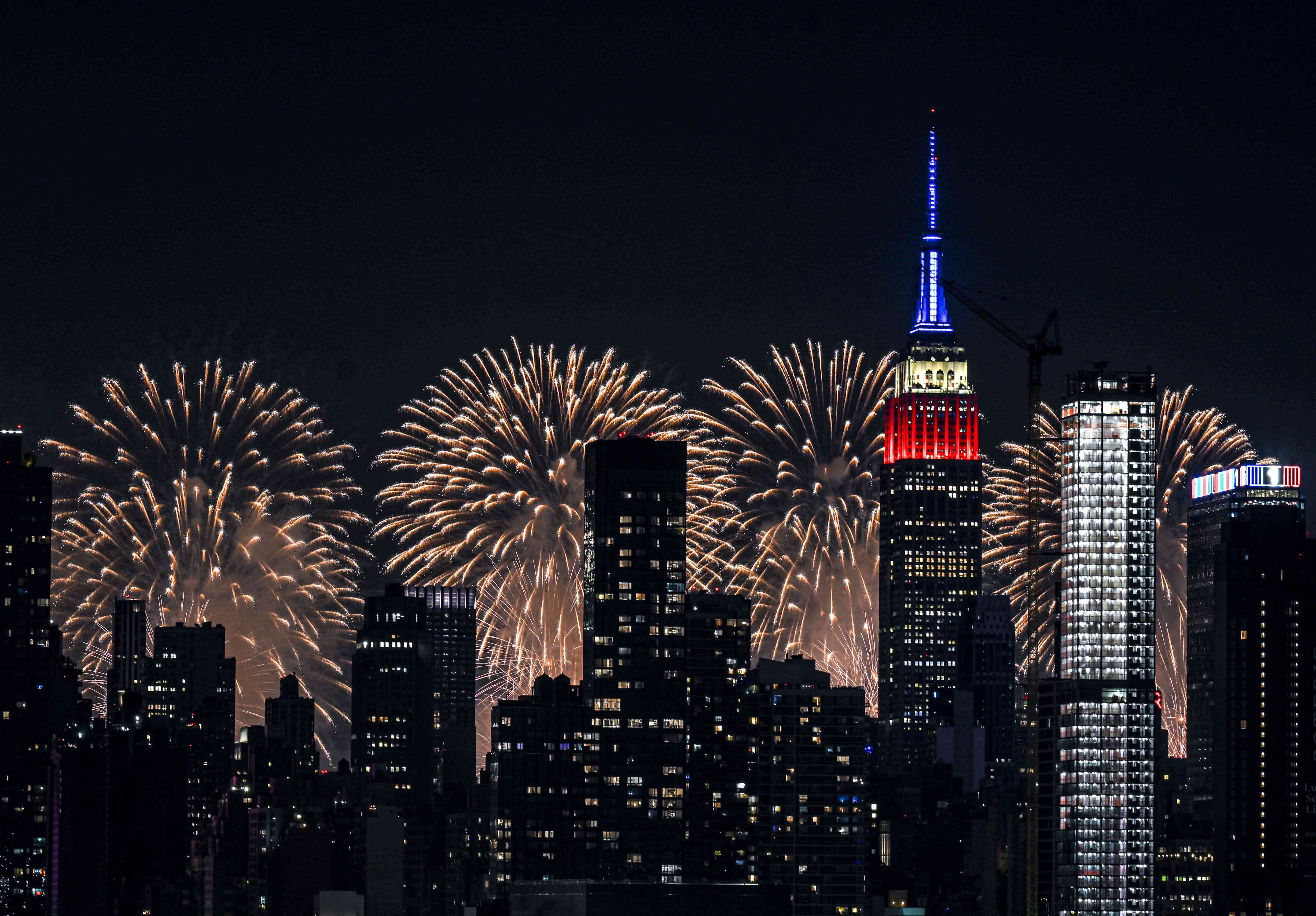 Fourth of July fireworks near the Empire State Building in New York City