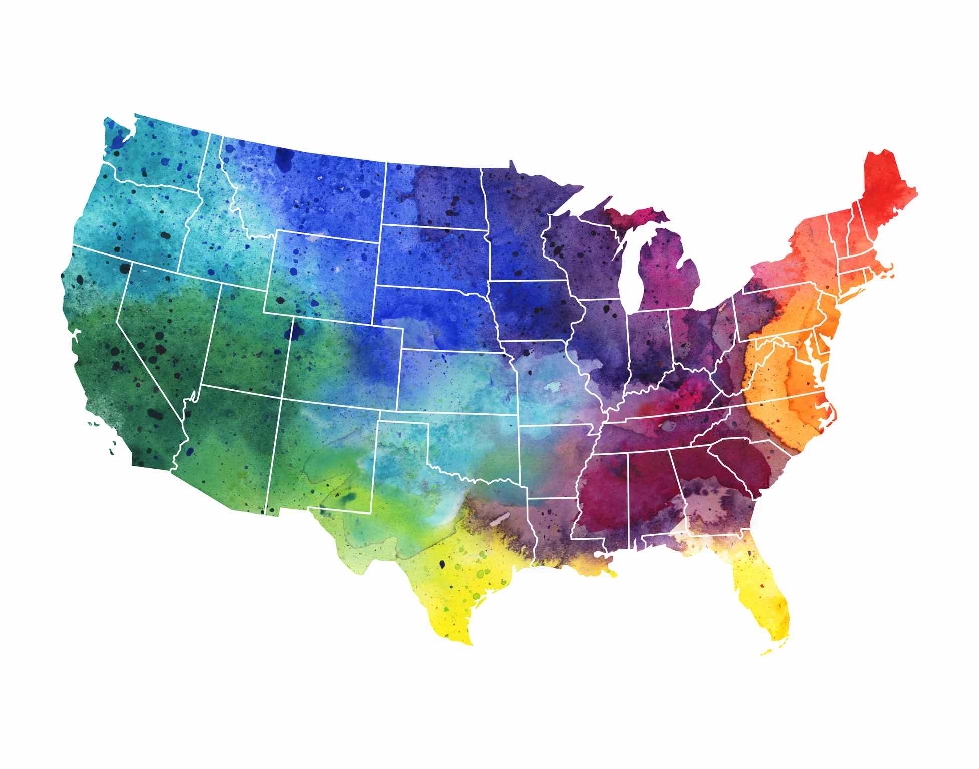 United States map in water color