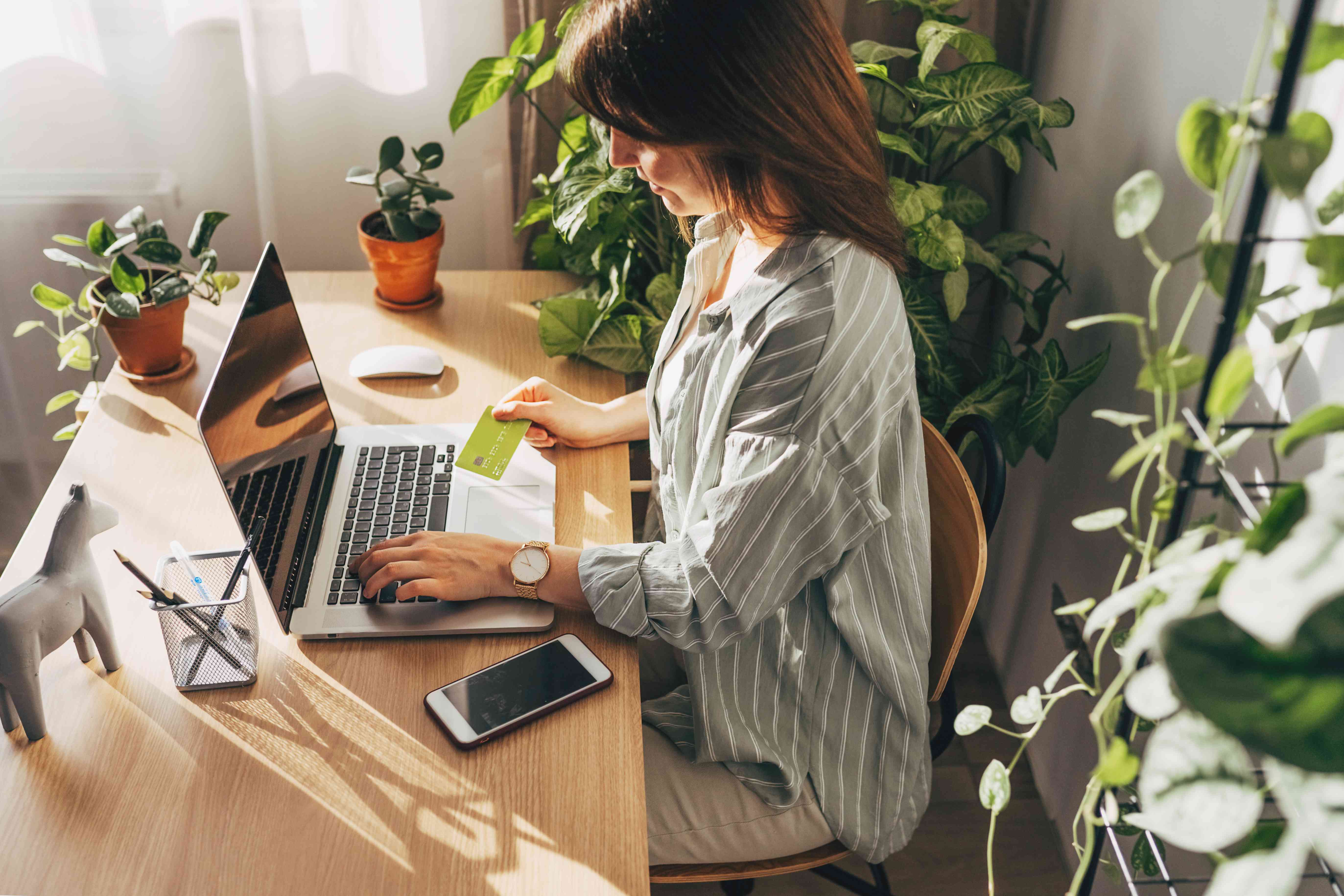 Woman using her card online