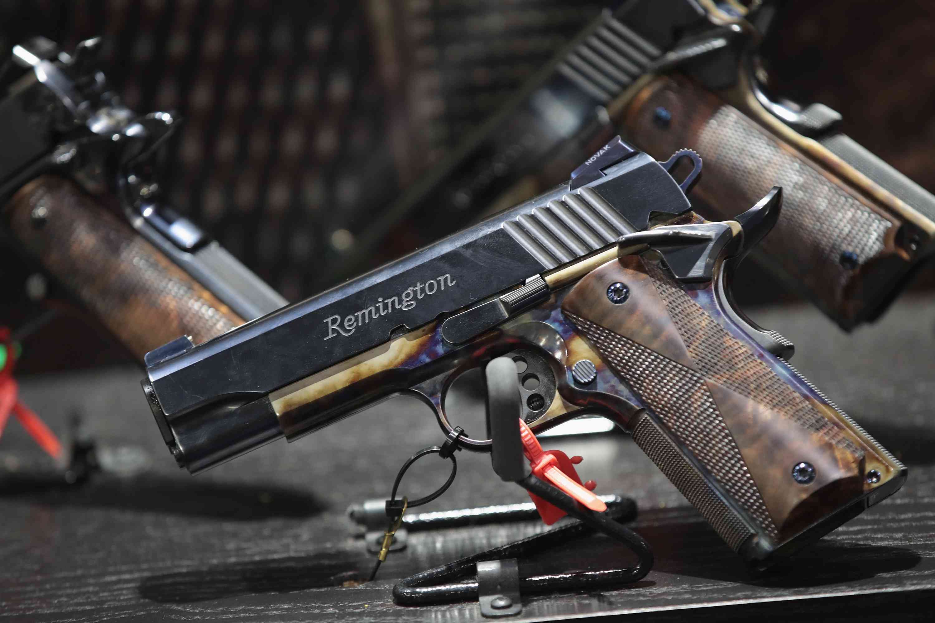 A Remington handgun on display. 