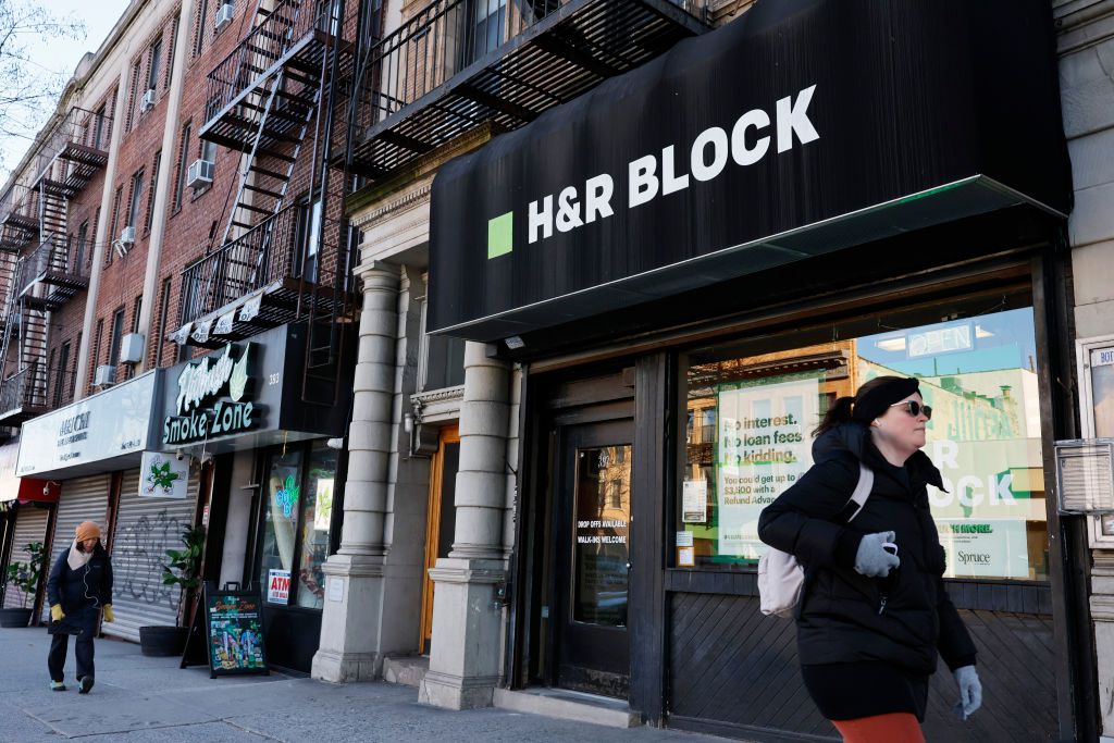 An H & R Block tax preparation office is seen on Flatbush Avenue on February 06, 2024 in the Prospect Heights neighborhood of Brooklyn borough in New York City. 