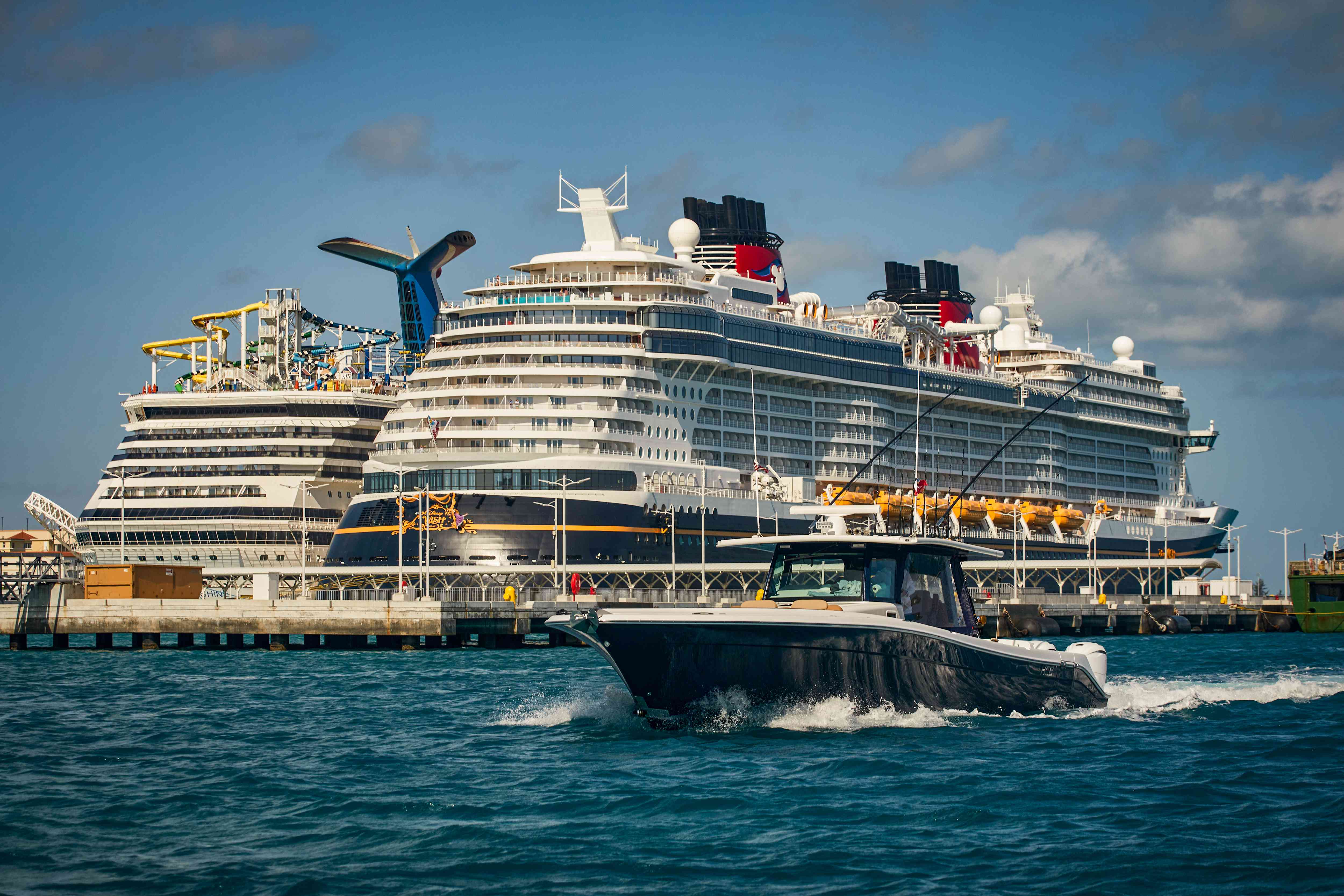 Cruise ships docked in Nassau, Bahamas, in April. 