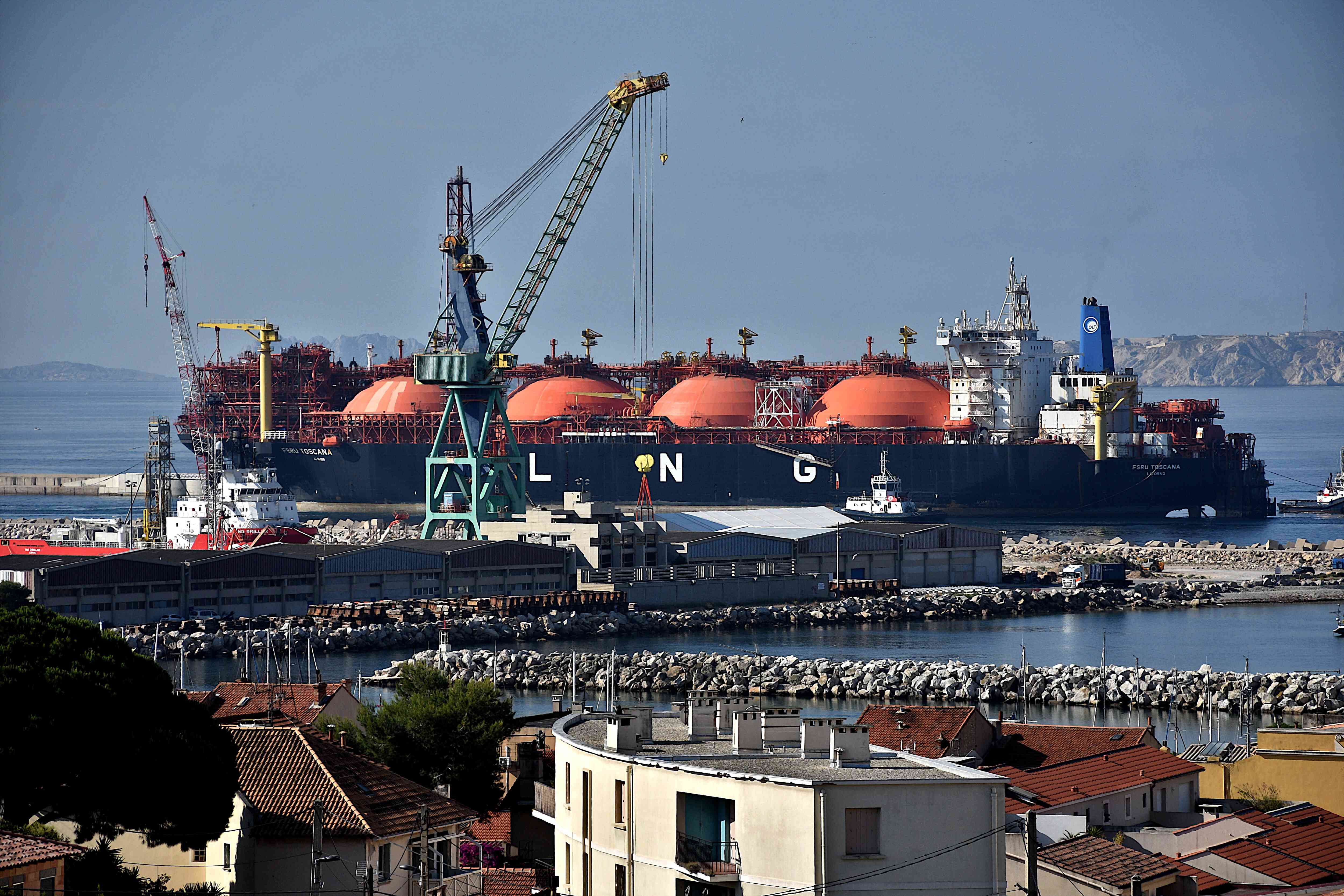 A liquified natural gas tanker ship arrives in Marseille, France, in early June. 