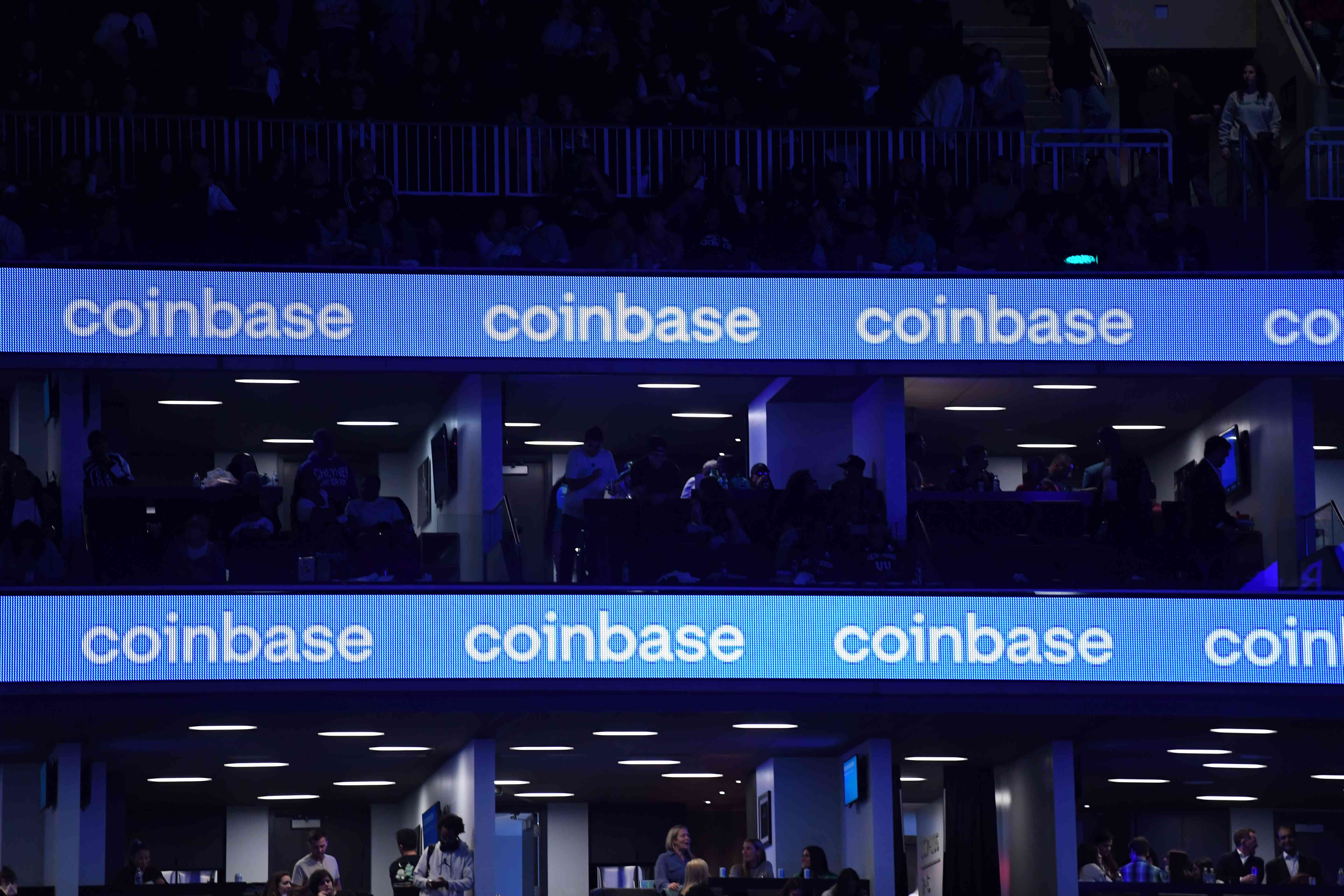 The Coinbase logo on display.