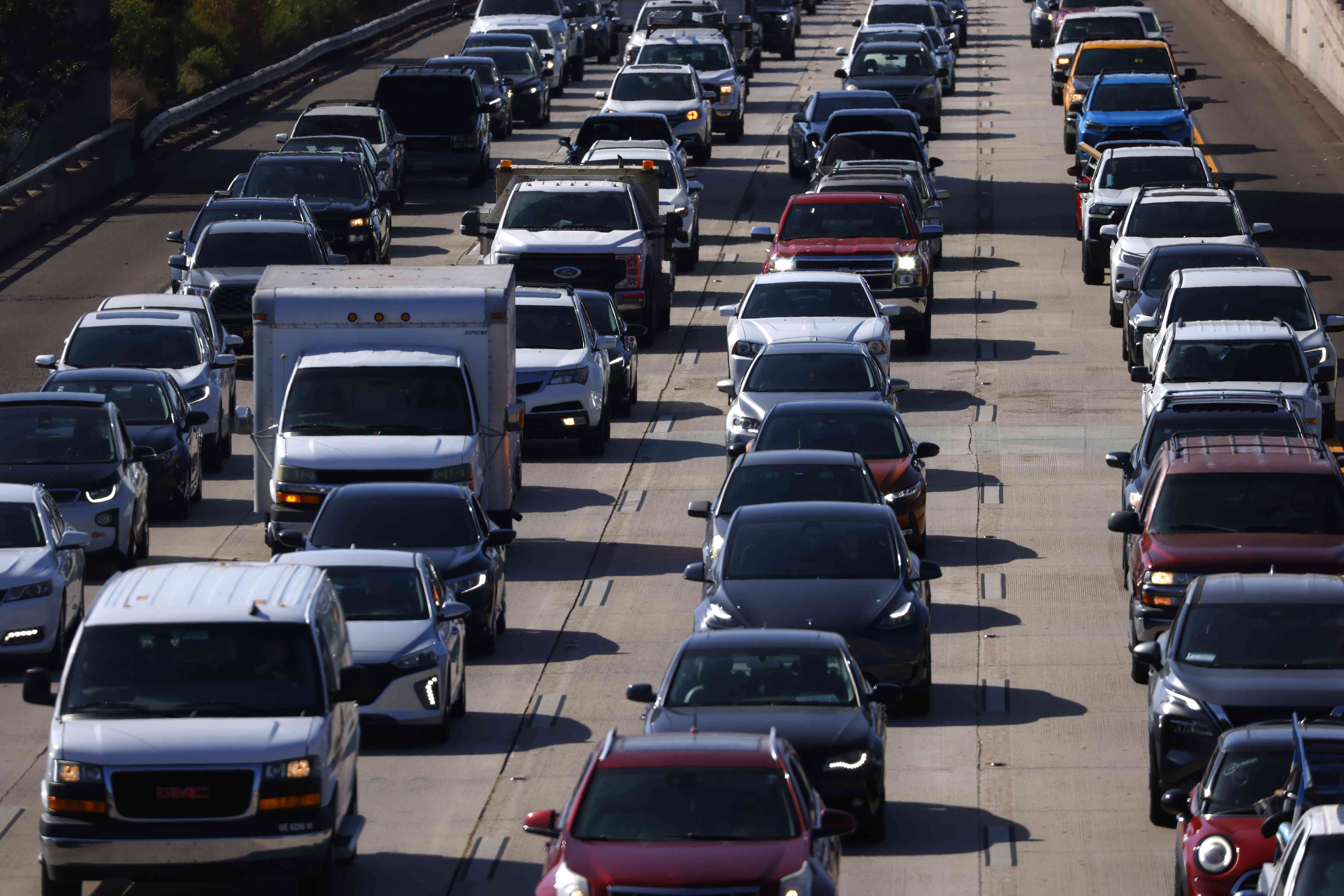 Drivers sit in traffic on southbound Interstate 5 during the afternoon commute heading into downtown San Diego on May 29, 2024 in San Diego, California